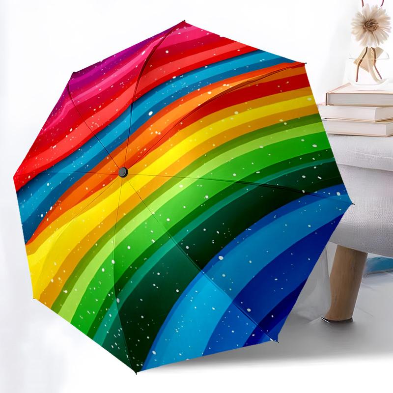 1pc Rainbow Stripes Automatic Opening and Closing Folding Umbrella with 8 Iron Ribs - Portable, Foldable for Travel yy251124150