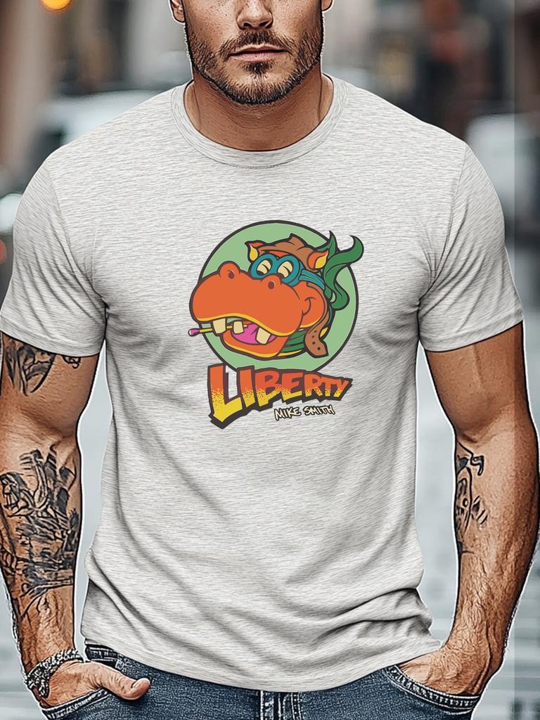 Мужская забавная футболка Liberty Hippo Майк Смит Принт Короткий рукав Круглый вырез Дышащая Мягкая Оверсайз Игривая Повседневная