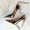 Bigtree European and American Style High Heels Simple Fine Heel Metal Heel 10.5cm High Heel Shallow Mouth Pointed Side Hollow Sexy Single Shoe