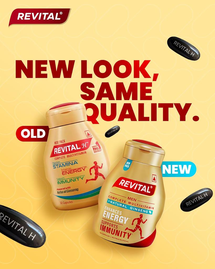 Revital H Multivitamin For Men 30 Capsules With Natural Ginseng Zinc Vitamins Minerals Daily Energy