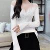 High End Chic Beautiful Sweater Women's Patchwork Mesh Hollow Heavy Industry Diamond Inlaid Sexy Versatile Long Sleeved Base Sweater