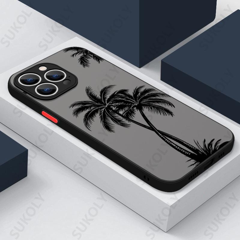 Чехол Кокосовая пальма для iPhone 17 15 14 Pro Max Coque iPhone 11 12 13 16 Pro Max Air Роскошный Гибридный TPU+PC Жесткая Задняя Крышка Fundas