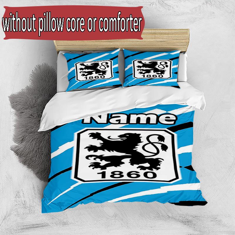 3pcs Duvet Cover Set (1*Duvet Cover + 2*Pillowcase, Without Core), Custom Name 1860 Munchen football club Pattern Bedding Set, Home Bedroom Decor Gift