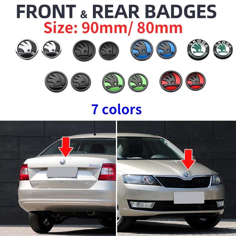 2025 New 2pcs 80mm/90mm Car rear boot badge front hood trunk Emblem logo For Skoda Fabia 1 2 Octavia a7 RS Superb Rapid Yeti Kar
