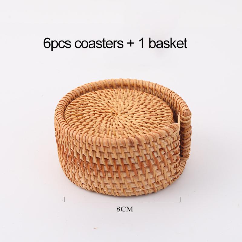 6 шт., набор подставок для напитков для кунг-фу, чайные аксессуары, круглая посуда, подставка для столовых приборов, коврик для посуды, плетеный ротанг, коврик для чашки, диаметр 8 см
