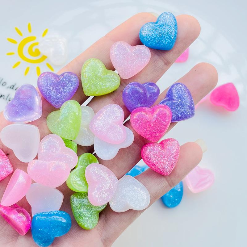 20 Pcs New Cute Mini Cartoon Shiny Heart-Shaped Flatback Resin Cabochons Scrapbook Diy Jewellery Decor Crafts Accessories A129