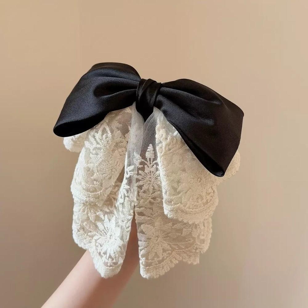 Retro Ponytail Hair Clip Embroidered Mesh Headwear Fashion Bow Hair Claws  Hair Accessories
