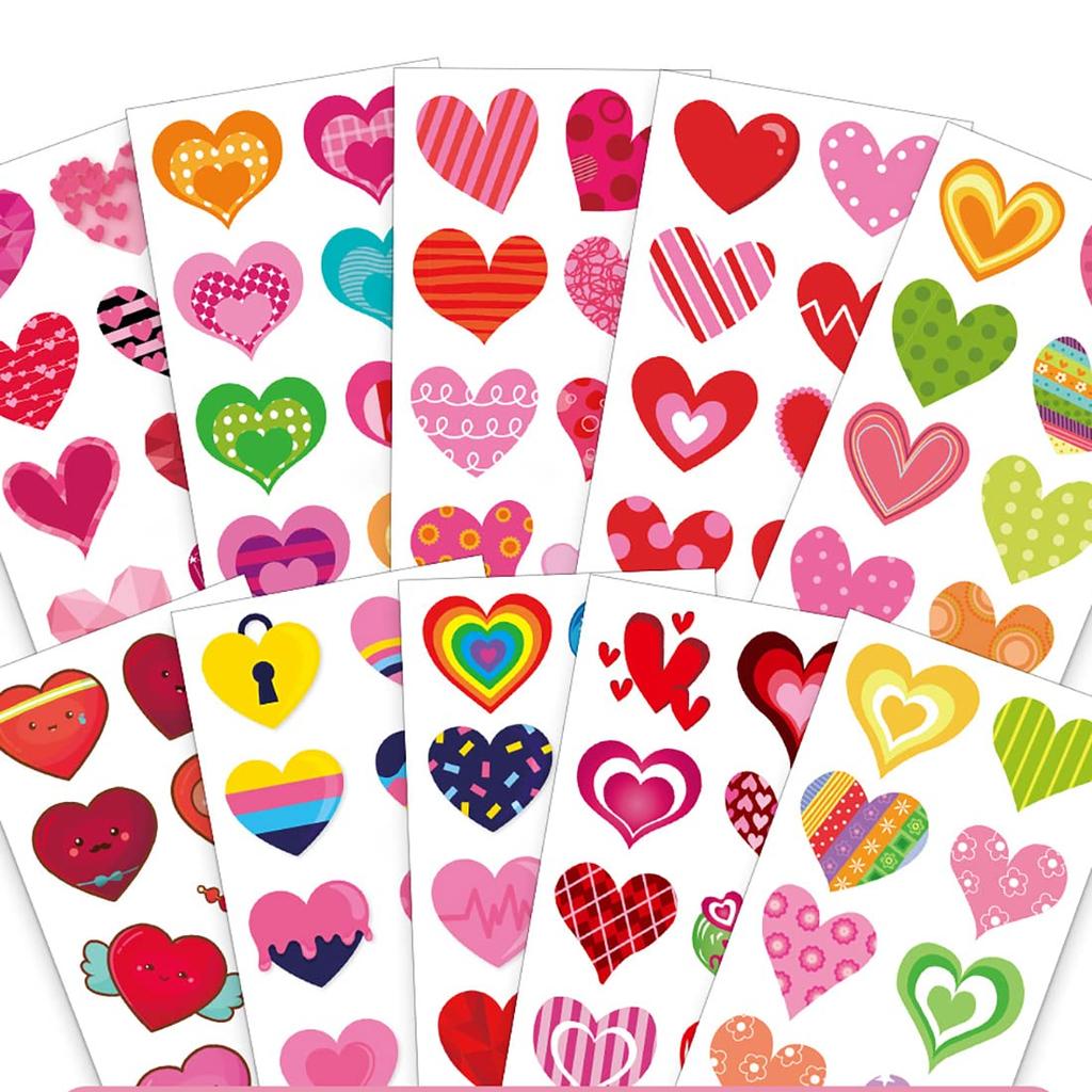 10Sheets /80Pcs Colorful Heart Tattoo Stickers Valentine's Day Mother's Day Face Stickers Heart Tattoo Stickers