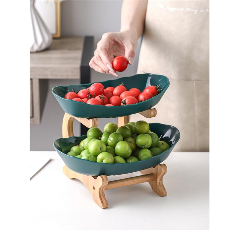 Скандинавская креативная прочная пластиковая фруктовая тарелка с деревянной и железной подставкой, двухъярусная трехъярусная фруктовая ваза для гостиной, современный дизайн