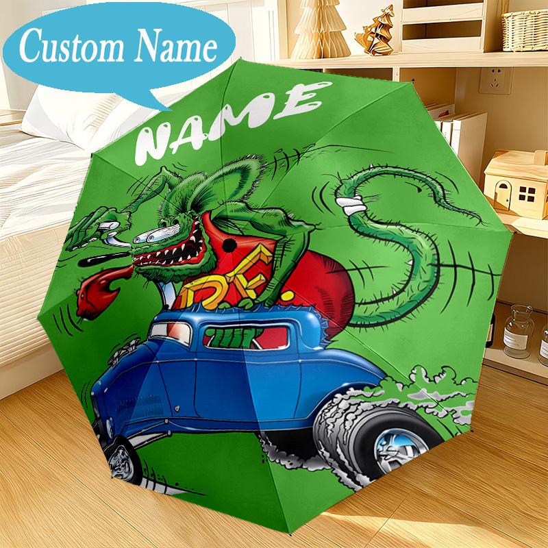 Custom Name Umbrella Rat Fink Truck Adventure Umbrella 8-Frame for Travel, Camping, Casual Lightweight Portable, Essential for Family Gifts