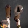 Johnature Winter Plush Warm Short Boots Retro Comfortable Genuine Leather Solid Color Versatile Women's Shoes