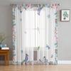 Spring Flowers Watercolor Butterfly Bird Sheer Curtains For Living Room Bedroom Kids Room Tulle Window Treatment Drapes