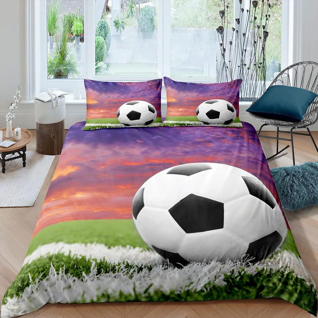 Зеленый футбольное поле King Queen пододеяльник футбольное поле одеяло покрывало мальчики мужчины спортивные игры комплект постельного белья полиэстер пододеяльник