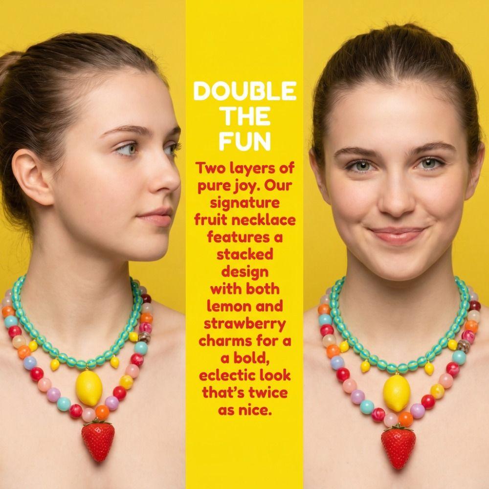 Layered Beads Fruit Necklace Colorful Beads Bohemian Collarbone Chain Beaded Clavicle Chain  Girls