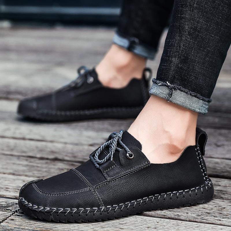 Новые модные кожаные весенние повседневные туфли мужские ручной работы винтажные лоферы на плоской подошве горячая распродажа мокасины большой размер rth678