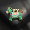 Green Enamel Yuanbao Horse Brooch Metal Zinc Zinc Alloy Animal Lapel Pins Zodiac Pony Pin  Party Decoration