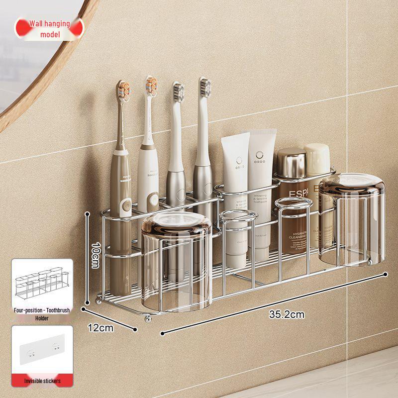 Настенный держатель для зубных щеток из нержавеющей стали с чашкой для полоскания и полкой