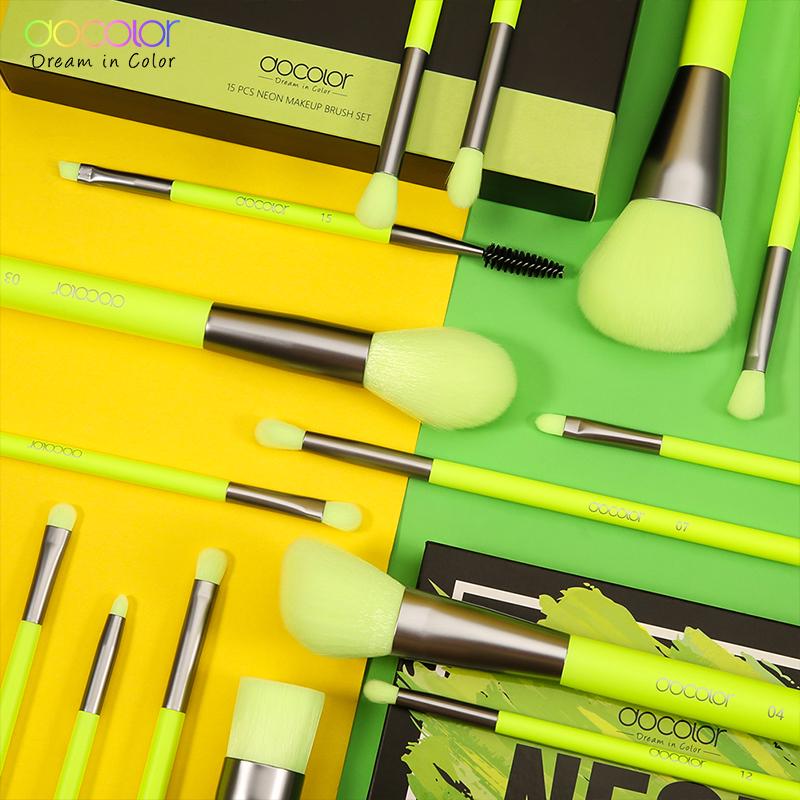 Набор кистей Docolor в неоновом цвете для профессионального макияжа