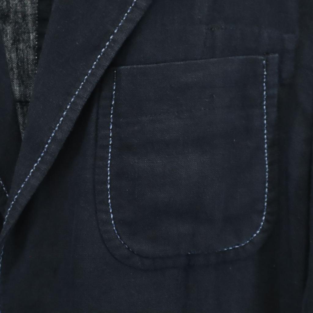 ISSEY MIYAKE Льняной приталенный жакет с длинным рукавом 1 темно-синий мужской б/у