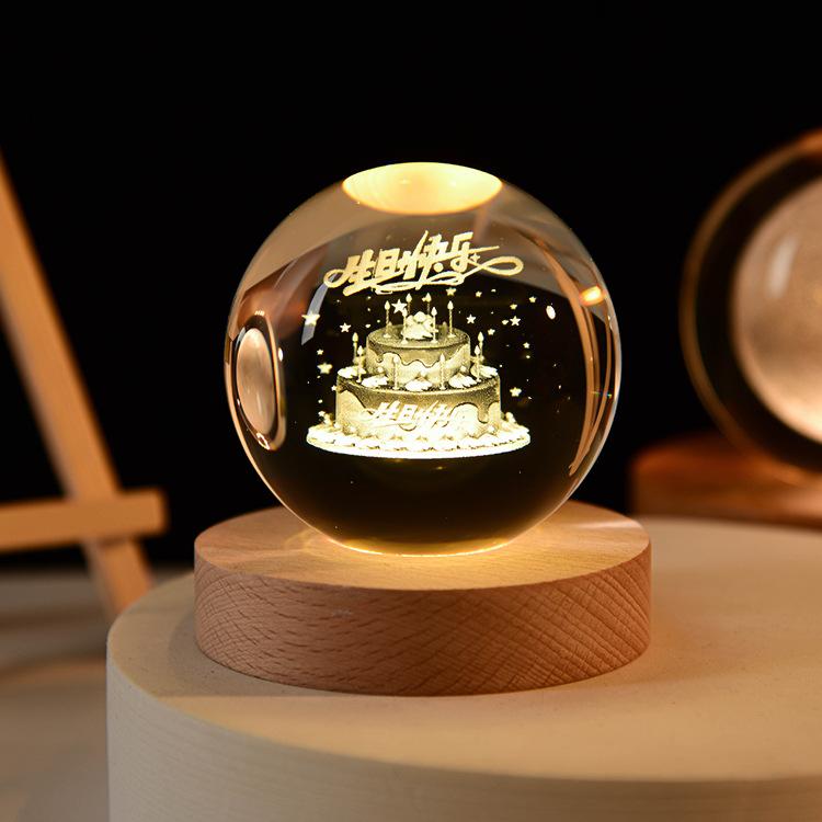 Пустая Кристальная Поделка 3D Лазерная Гравировка Хрустальный Шар Светильники Галактический Хрустальный Шар Со Светодиодной Деревянной Основой