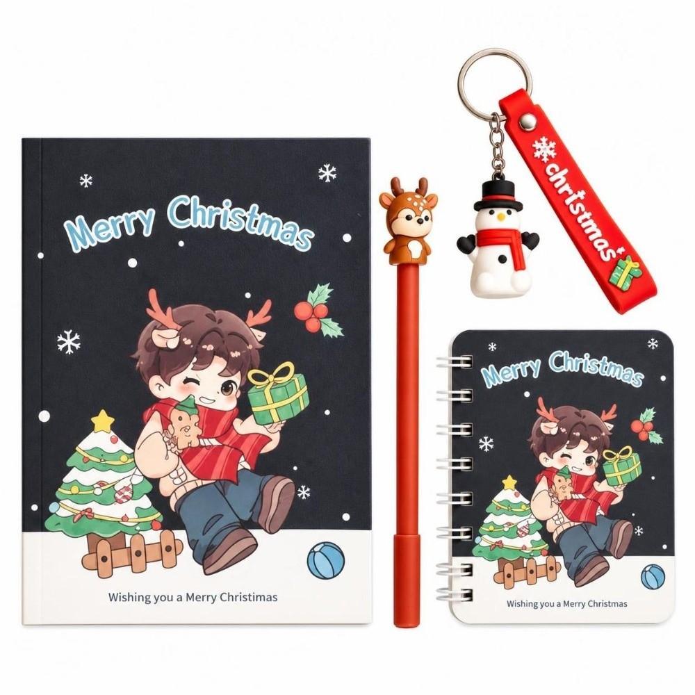 4Pcs/Set Santa Claus Christmas Gel Pen Christmas Keychain Christmas Coil Notebook Holiday Gifts