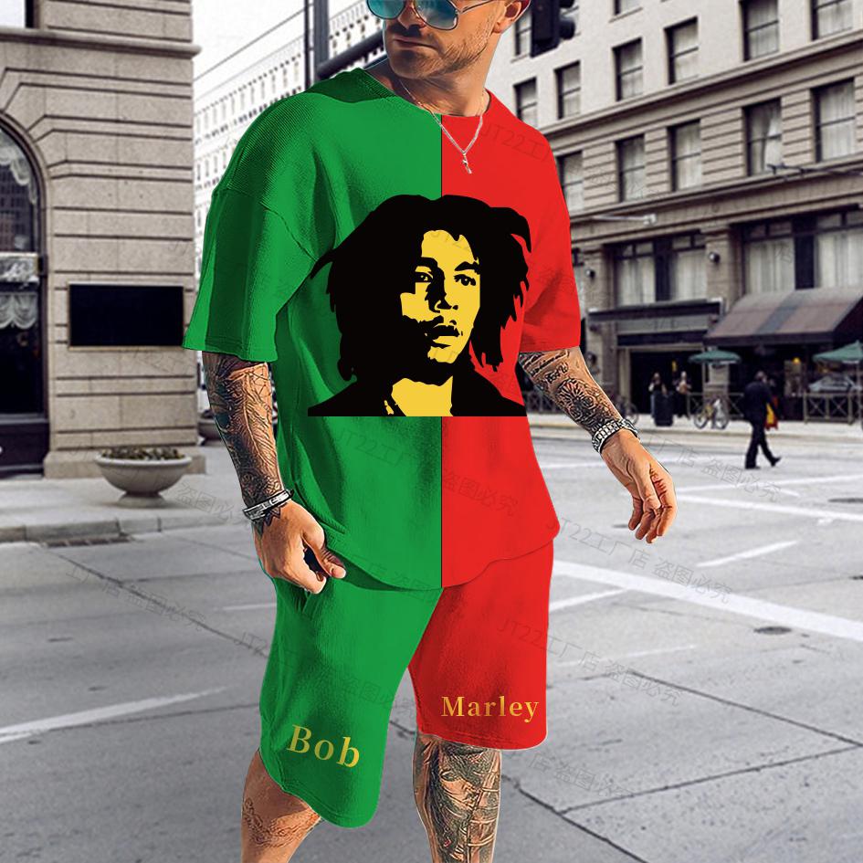 Summer BoB Marley Reggae T Shirt Sets Fashion Jogging Short Sleeve Harajuku Suit Men Tracksuit 3D Printed Breathable Clothes 6XL
