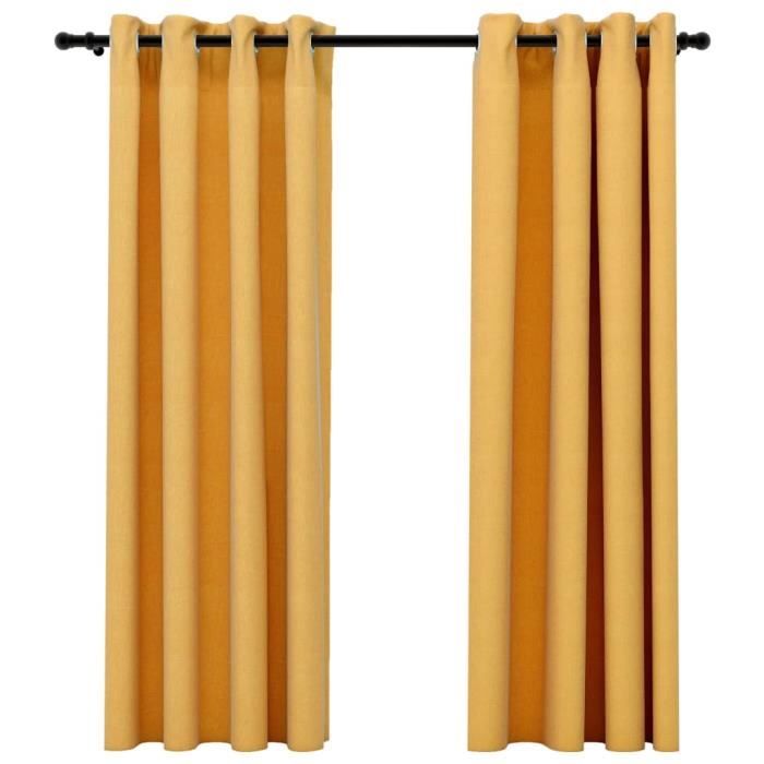 VidaXL Blackout Curtains Linen Look with Eyelets 2 Pcs Yellow 140x175 Cm