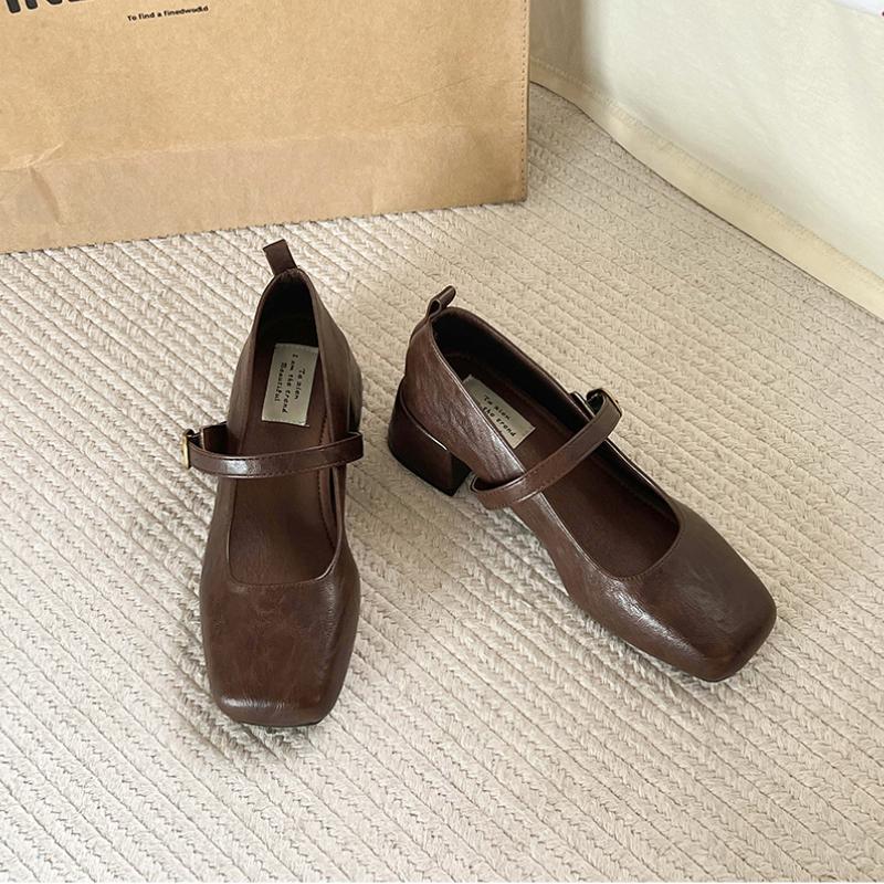 Дизайнерские Винтажные Женские Туфли Мэри Джейн на Толстом Каблуке Британский Стиль Квадратный Носок Кожаные Туфли Весна Осень Лаконичные Zapatos De Mujer