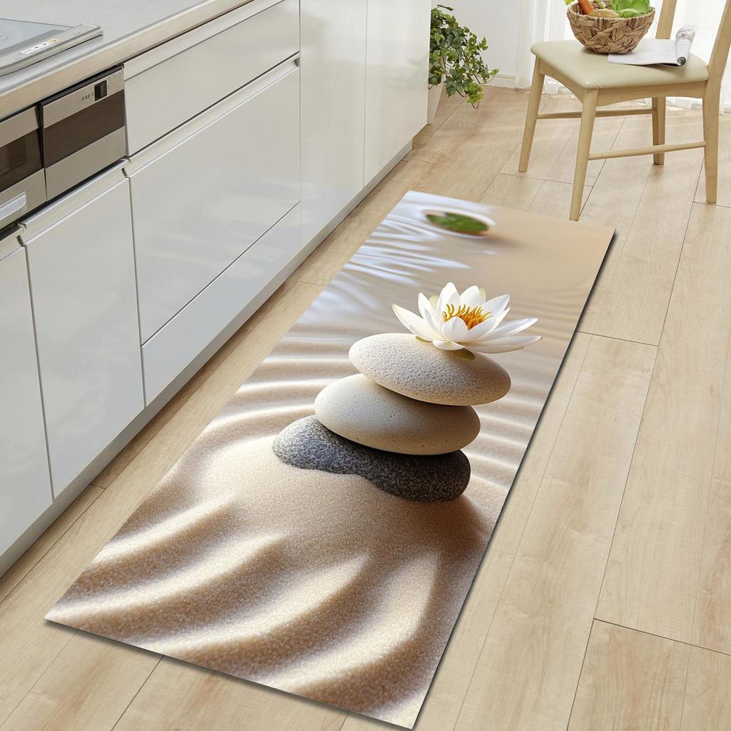 1Pcs Beach Soft Stones Pattern Floor Mat Modern Kitchen Polyester Rug Non-Slip Colorful Indoor Carpet, For Home Bathroom Bedroom Living Room Decor