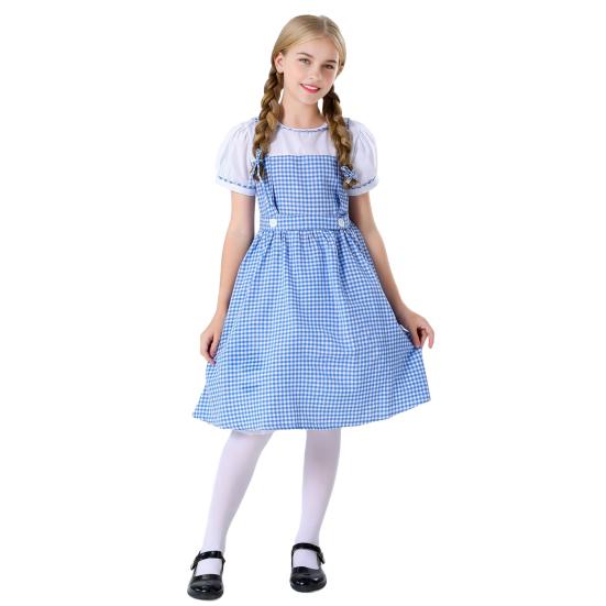 Платье в синюю клетку для девочек, костюм для вечеринки в стиле Канзас-Девочка на Хэллоуин, костюм персонажа из сказки, костюм для косплея для детей