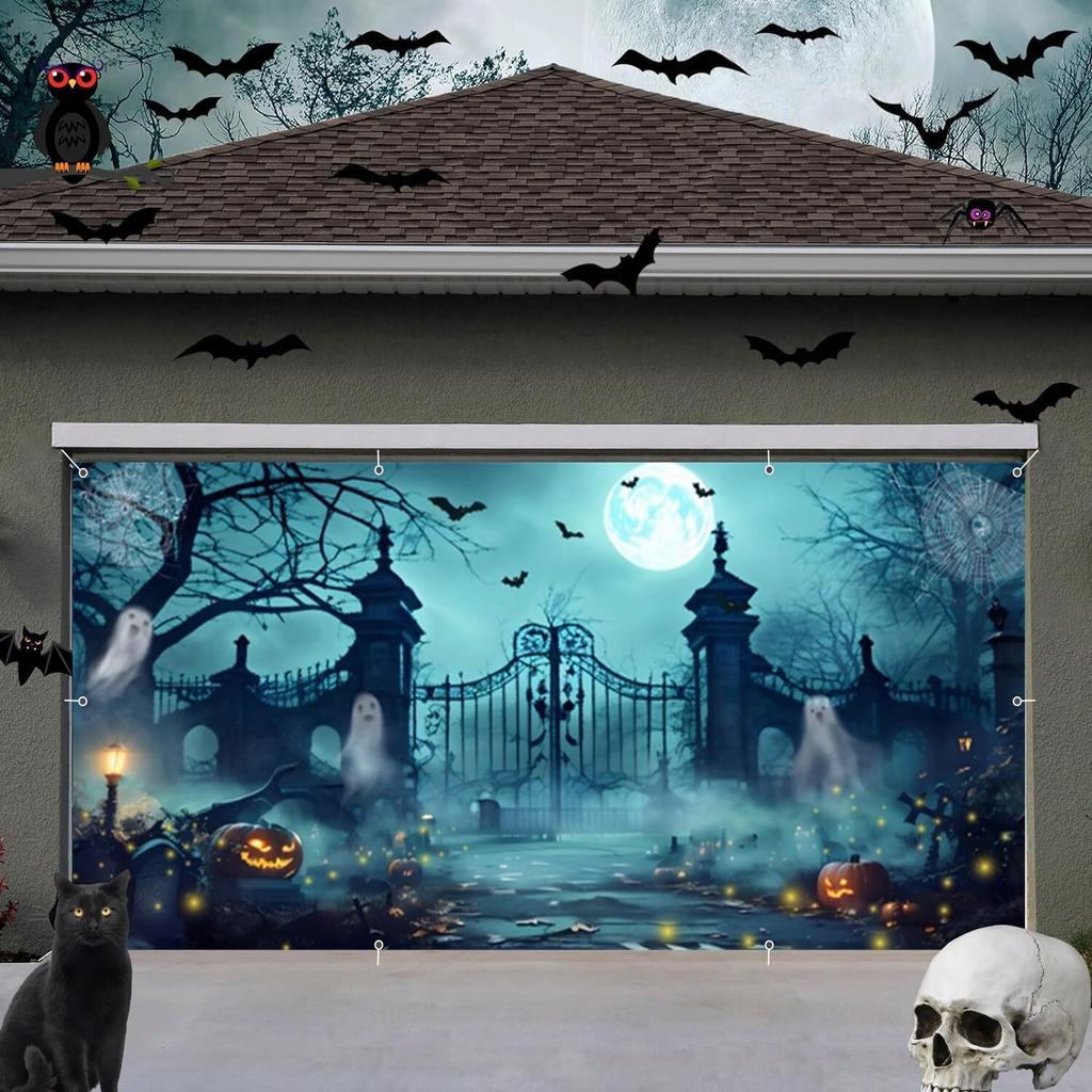 Halloween Garage Door Decorations 7x16ft Large Halloween Garage Door Cover Sc...