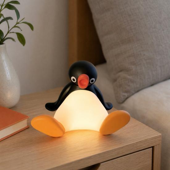 Cute Room Decor Penguin Night Light with Phone Stand, Touch Sensor Light, Dimmable Bedside Versatile Figurine USB Rechargeable Pat for Bedroom Nursery