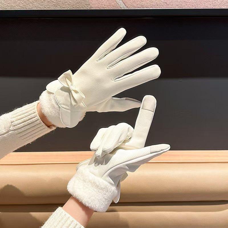 Winter Plus Fleece Gloves New Style for Women Riding and Driving Windproof Cold Warm Touch Screen Cute Korean Style Student Riding Bike