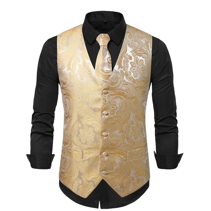 Mens Slim Fit Jacquard Vest Formal Events Host Wedding Performance 2026