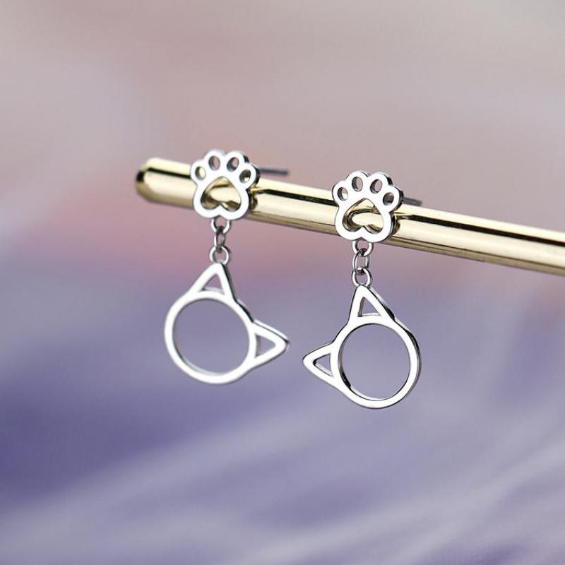 Милые серьги-гвоздики в виде кошачьей лапы для женщин, серебряные серьги для девочек-подростков, модные украшения, осенние новые поступления 2022 года
