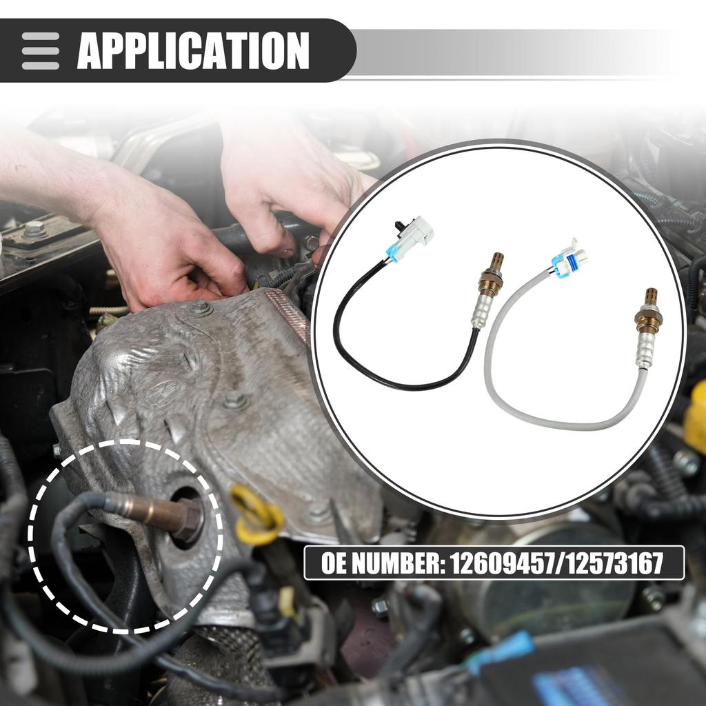 Motoforti Oxygen Sensor, O2 Oxygen Sensor, Cadillac Compatible Escalade 2008-2014, Metal, No.12609457/12573167, Black Gray Silver Tone, Set of 4