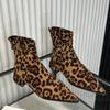 Fashion Leopard Ankle Boots Women Pointed Toe Heels Shoes Sexy Designer Gladiator Short Boots Low Heels New Goth Women's Chelsea Botas