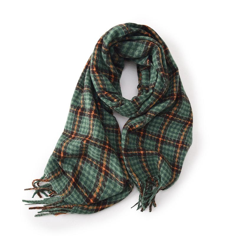 Autumn and Winter New Korean Style Plaid Scarf for Women Versatile Mid Length Shawl for Women  Imitation Cashmere Tassel Scarf