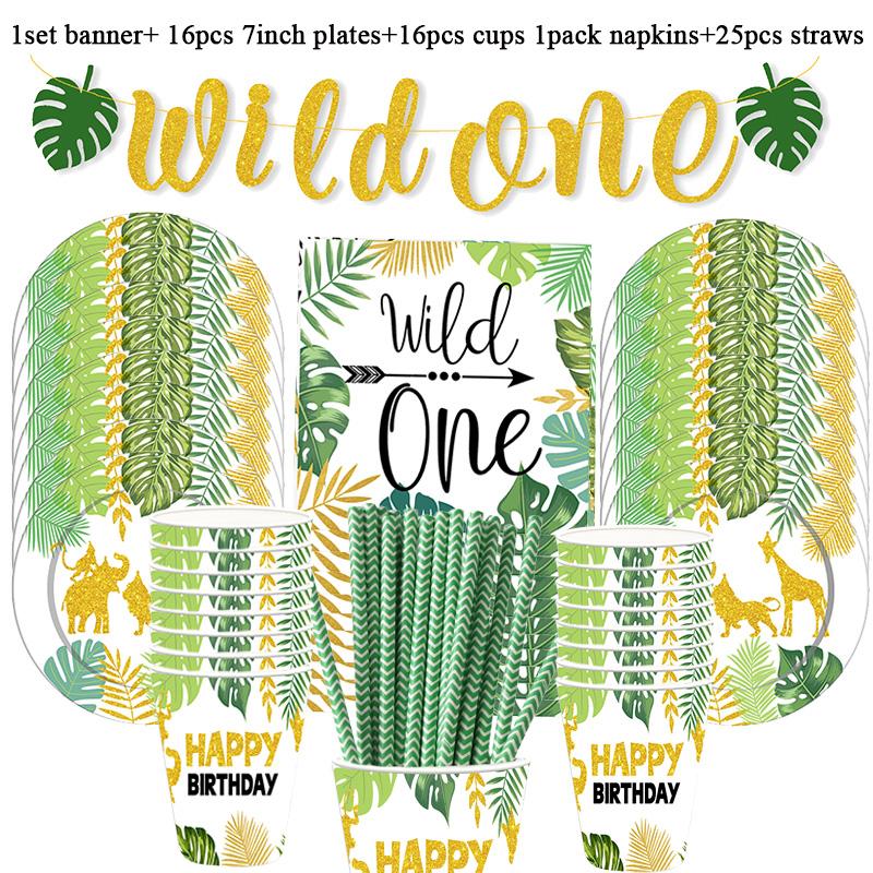 Набор столовых приборов для вечеринки в стиле сафари, украшения для дня рождения, детские тарелки, чашки, шляпы, скатерти, соломенные животные, джунгли, декор для дня рождения, принадлежности