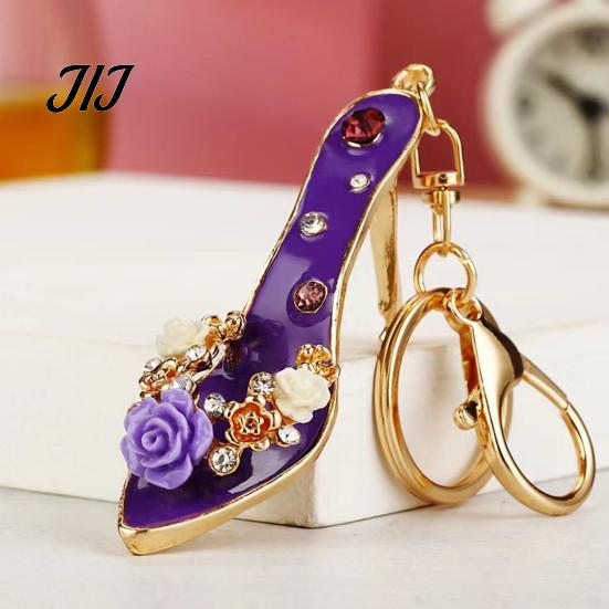 High Heel Purse Charm Rhinestone Rose Keychain, Sparkling High-Heeled Shoes Key Ring, Keyring Pendant Bag Backpack Hanging Decor Charm, Gift for Women