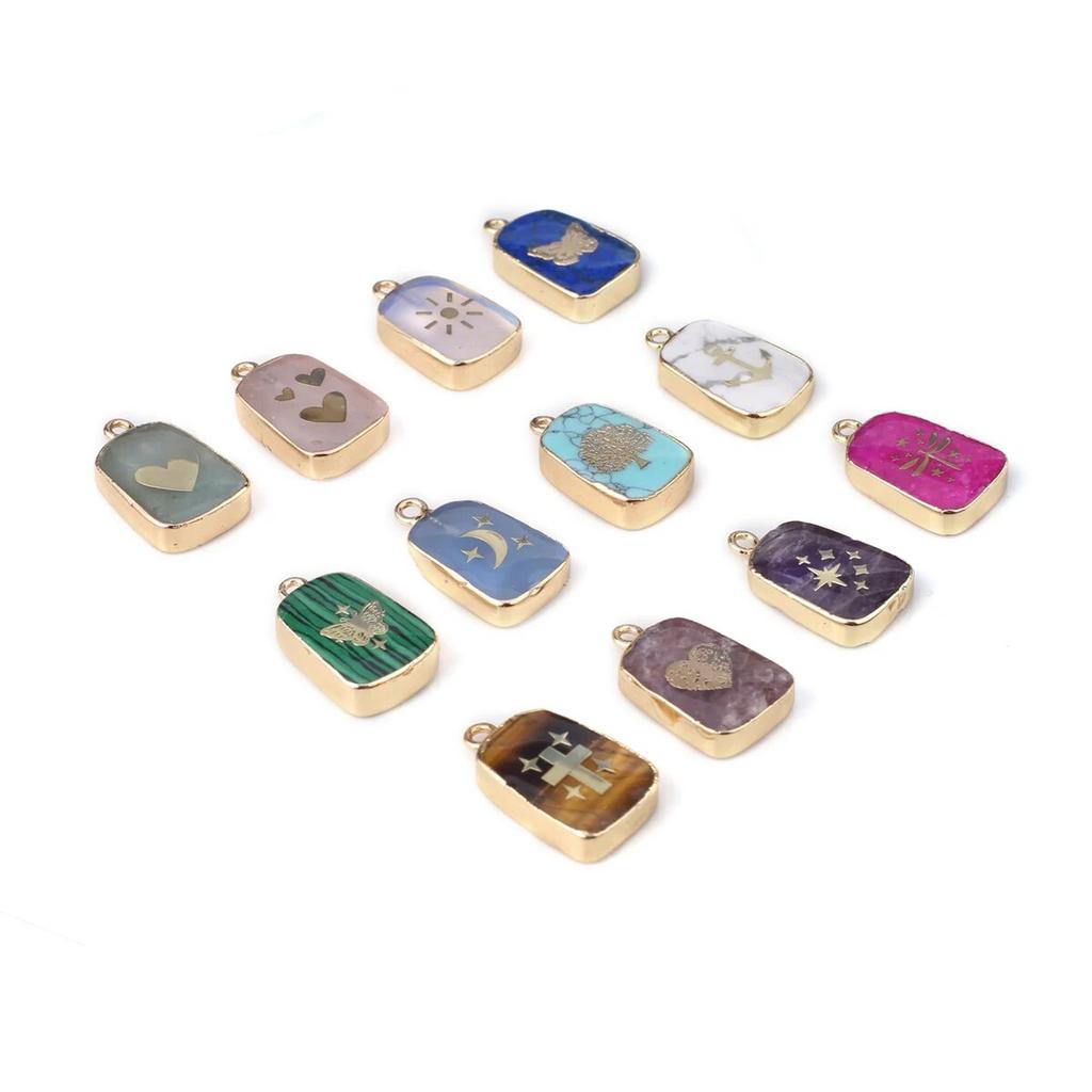 2pcs Stone Small Natrual Pendant Rose Quartzmalachite Cartoon Pendant For Jewelry Making Diy Earrings Bracelet Accessory