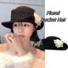 Floral Black Knitted Hat Lace Women Fisherman Hat Fashion Hepburn Style Topper Hat  Wedding