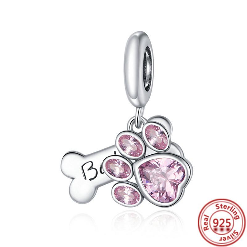 100% стерлингового серебра 925 пробы с принтом лапы, счастливой кошки, собаки, милого щенка, бусины-шармы, подходят для оригинального браслета с подвесками для женщин и девочек, ювелирные изделия