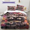 Raccoon and Fresh Flowers Pattern Bedding Home Decoration Birthday Gift (1 * duvet cover + 2 * pillowcase, without core)