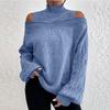 Women's Fashion Off-shoulder Sweater Pullover Loose Half-high Collar Long Sleeve Knit Cardigan