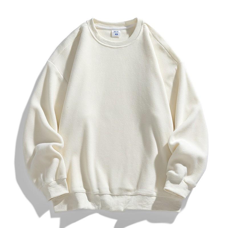 Unisex Oversized Fleece Pullover Sweatshirt Solid Color Round Neck Casual Long Sleeve