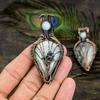 Rainbow Moonstone Gemstone Copper Wire Wrap Jewelry Pendant 2.64"