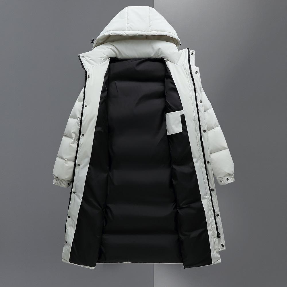 Down Jacket Men's Knee Length Winter Outdoor White Duck Down Hooded Jacket