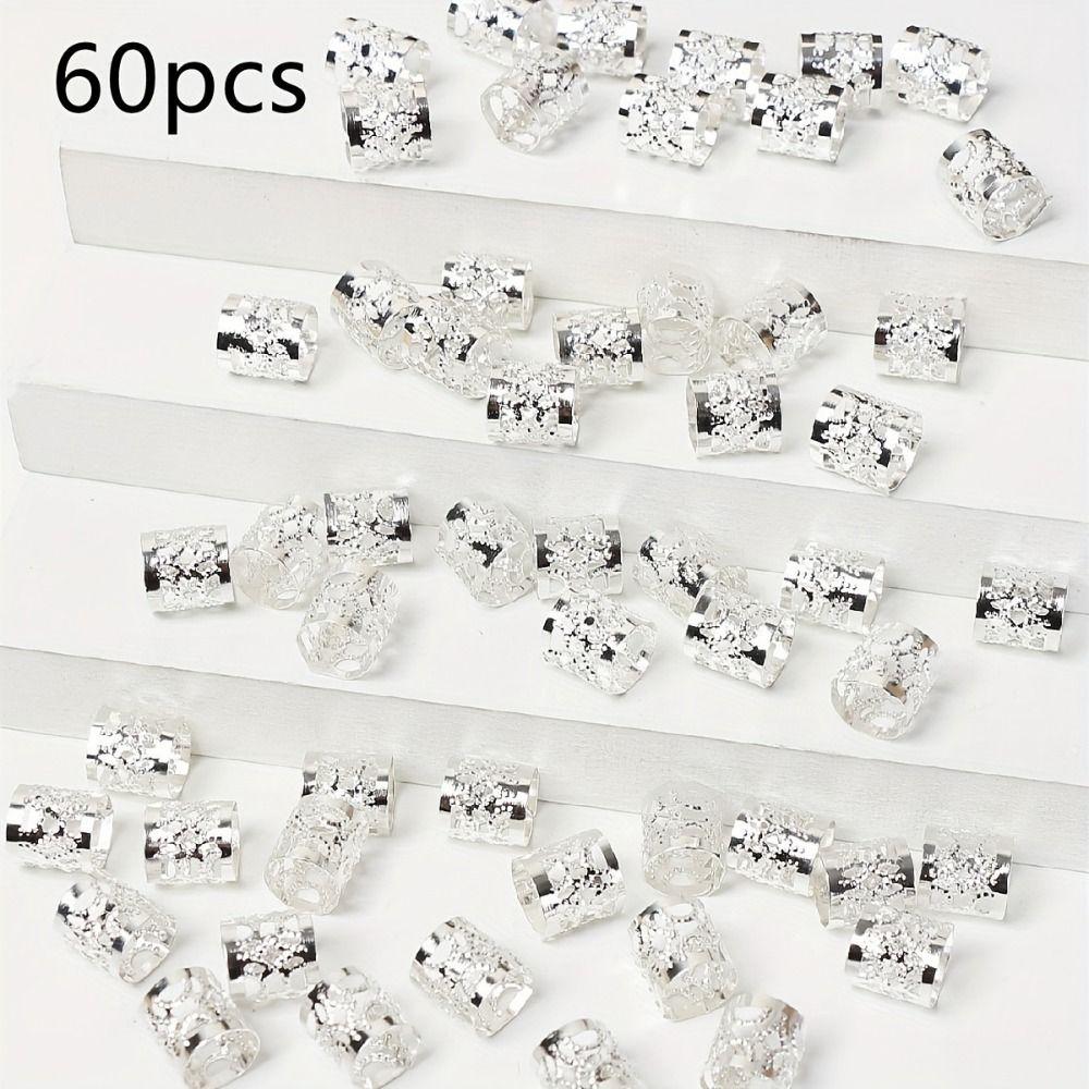 60pcs Dread Locks Hollow Out Hair Ring Metal Cuff Clips Hair Braid Tubes Dreadlocks Beads Men