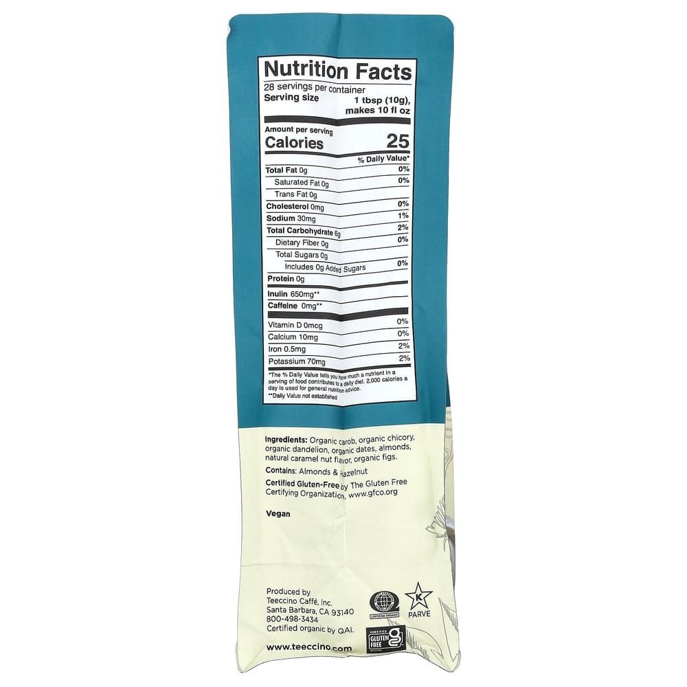 Teeccino Chicory Herbal Coffee Medium Roast Dandelion Caramel Nut Caffeine-Free 284g